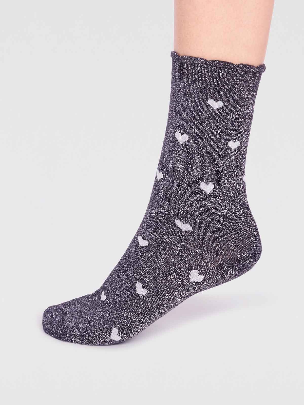 Crystelle Heart Sparkle Sock - Black - Flockneti