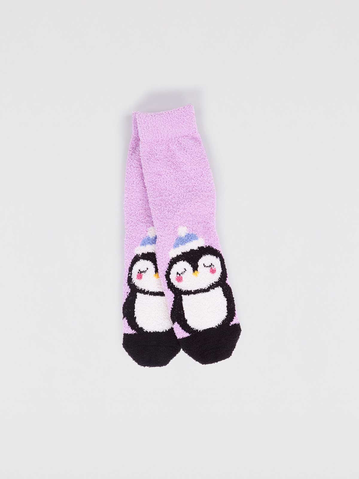 Billie Recycled Polyester Kids Animal Fluffy Sock - Lavender Purple - Flockneti