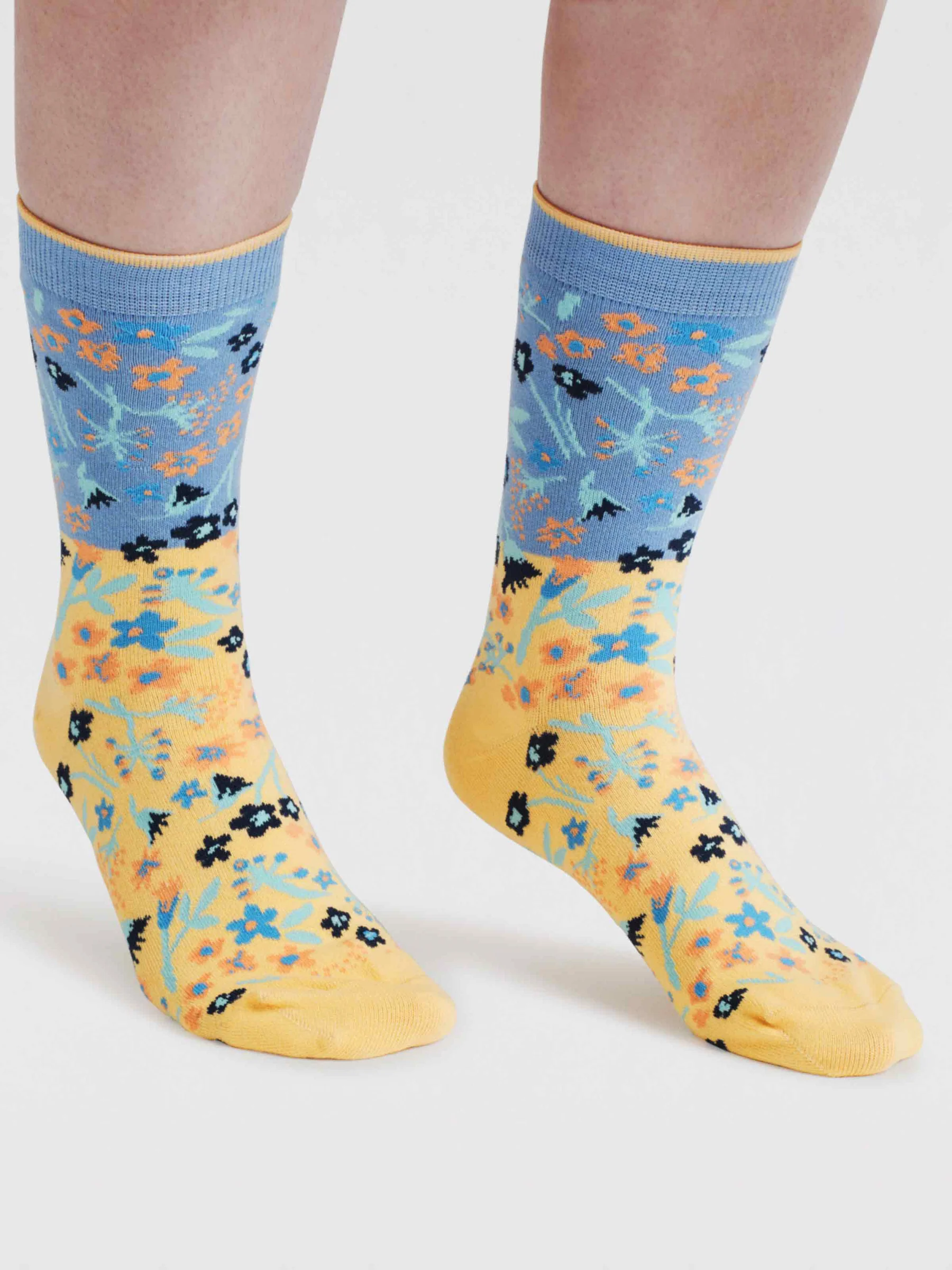 Womens Daisy Ditsy Floral Organic Cotton Socks - Chambray Blue - Flockneti
