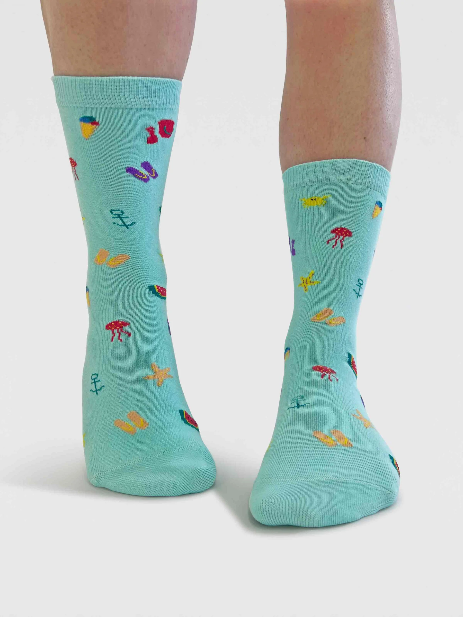Womens Bess Beach Organic Cotton Socks - Deep Mint - Flockneti