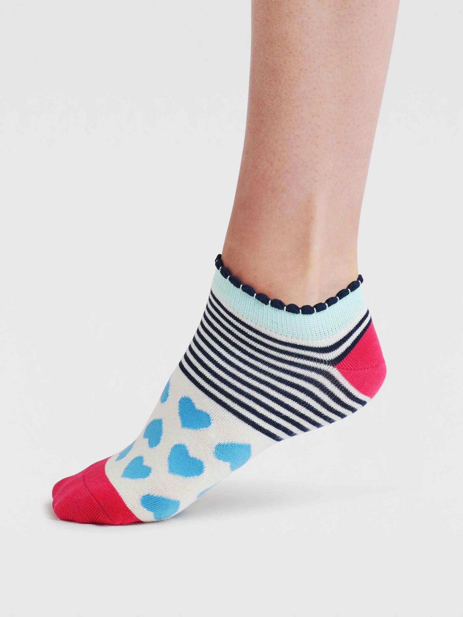 Womens Islay Heart Bamboo Trainer Socks - Neon Pink - Flockneti