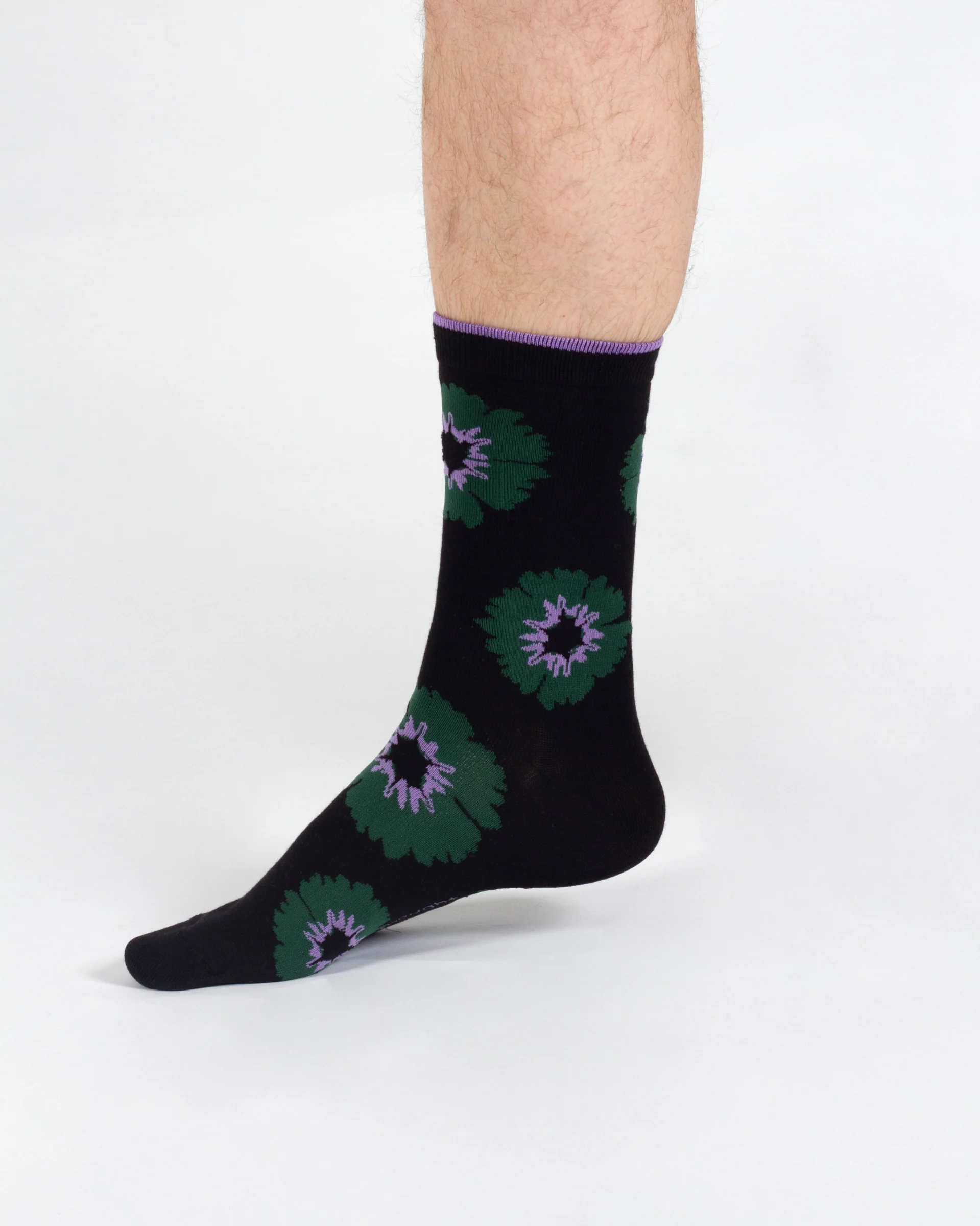 Flower Power Bamboo Crew Socks - Black - Flockneti