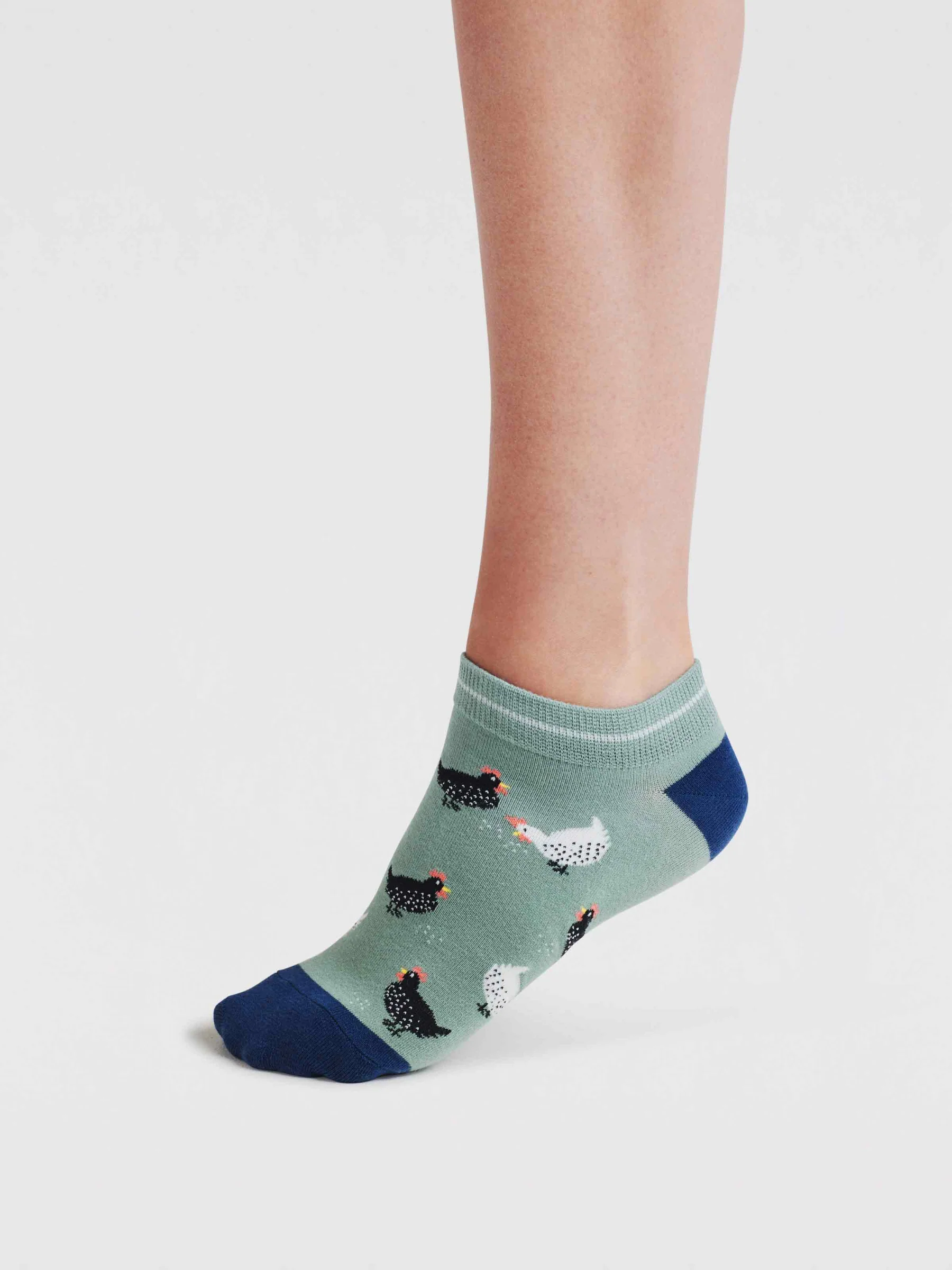 Womens Celia Chicken Bamboo Trainer Socks - Pistachio Green - Flockneti