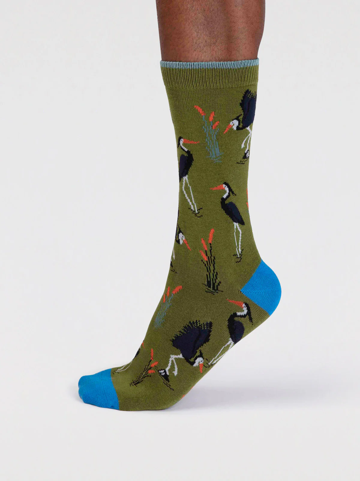 Gino Bamboo Heron Bird Socks - Moss Green - Flockneti