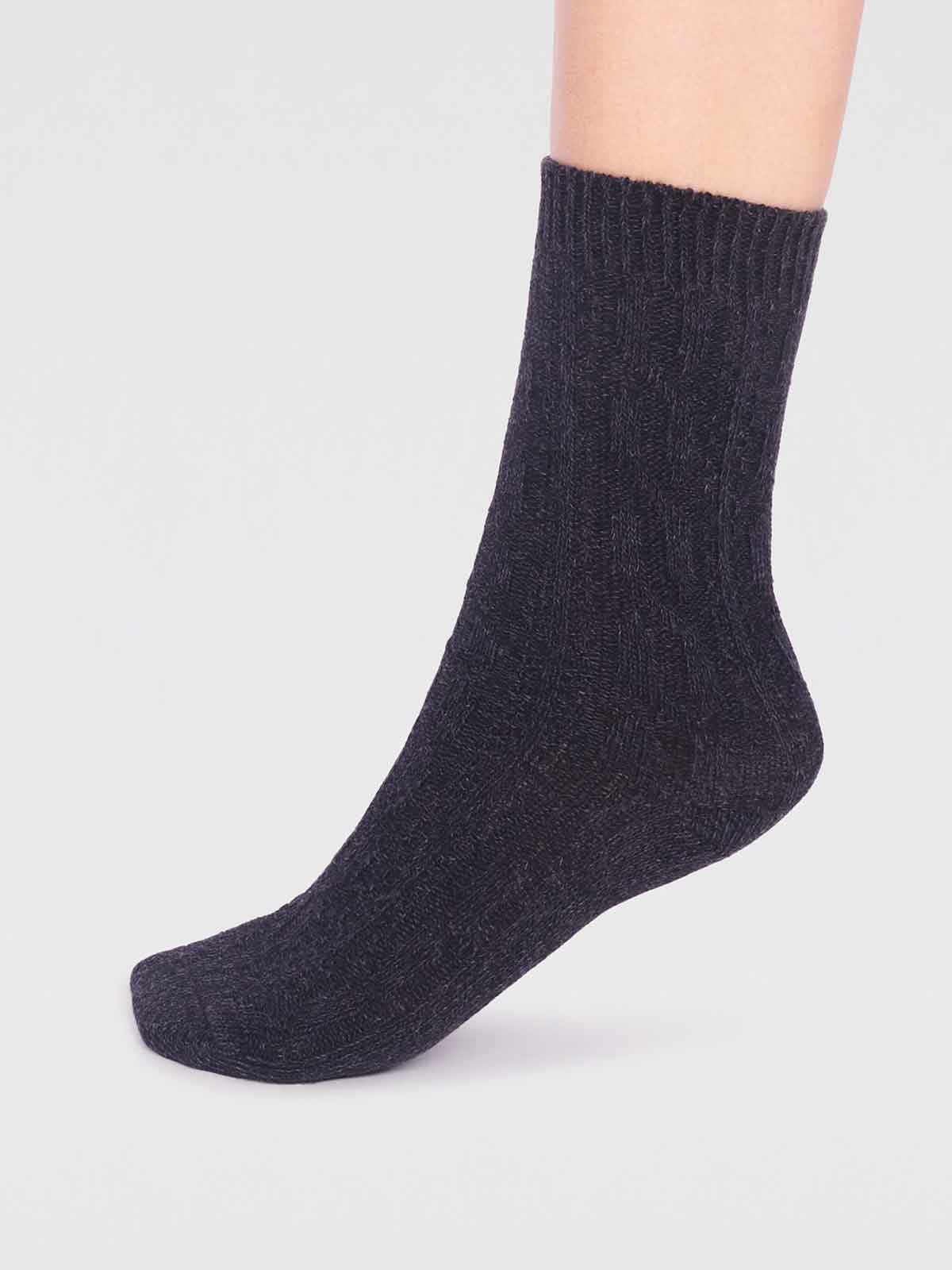 Rebekah Organic Cotton Slub Sock - Dark Grey Marle - Flockneti