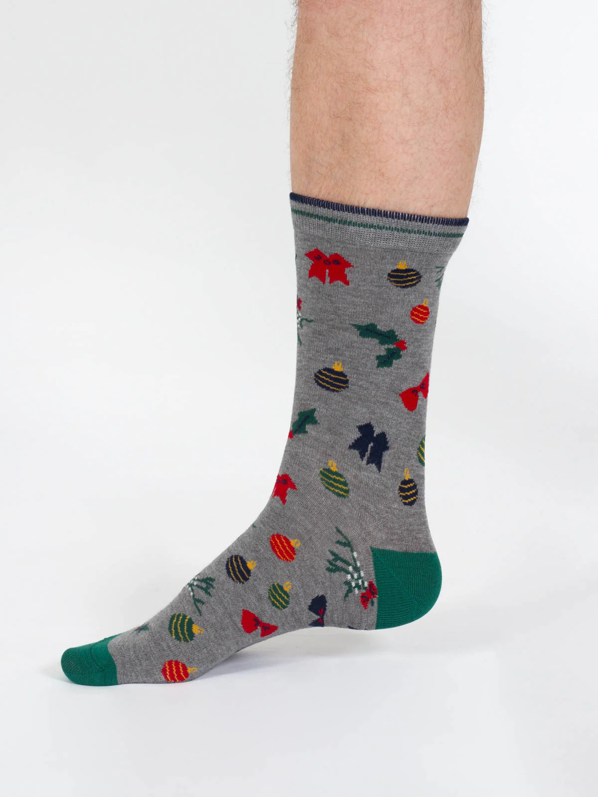 Christmas Bamboo Crew Socks - Grey Bauble - Flockneti
