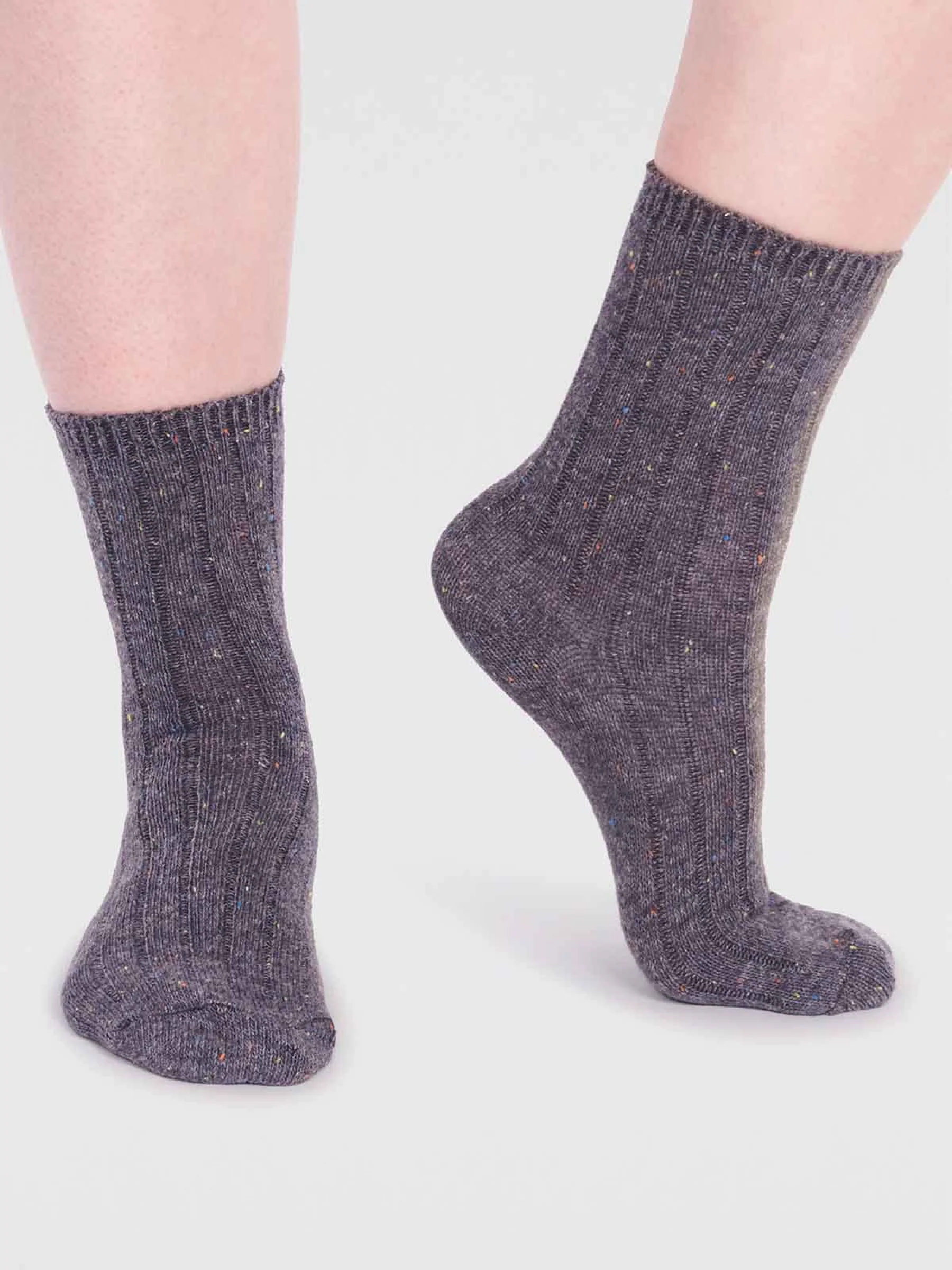Ryleigh Ribbed Wool Blend Fleck Socks - Grey Marle - Flockneti