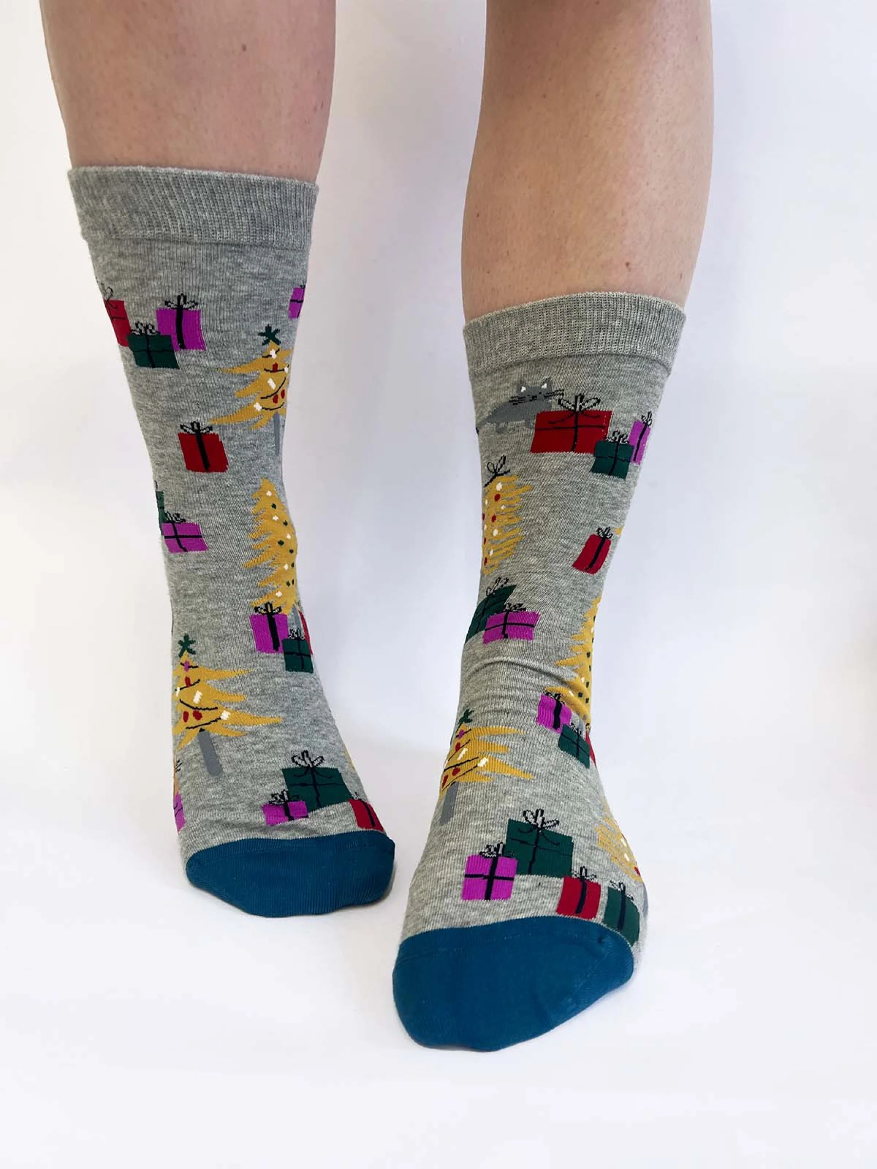 Jemila Christmas Organic Cotton Socks - Mid Grey Marle - Flockneti