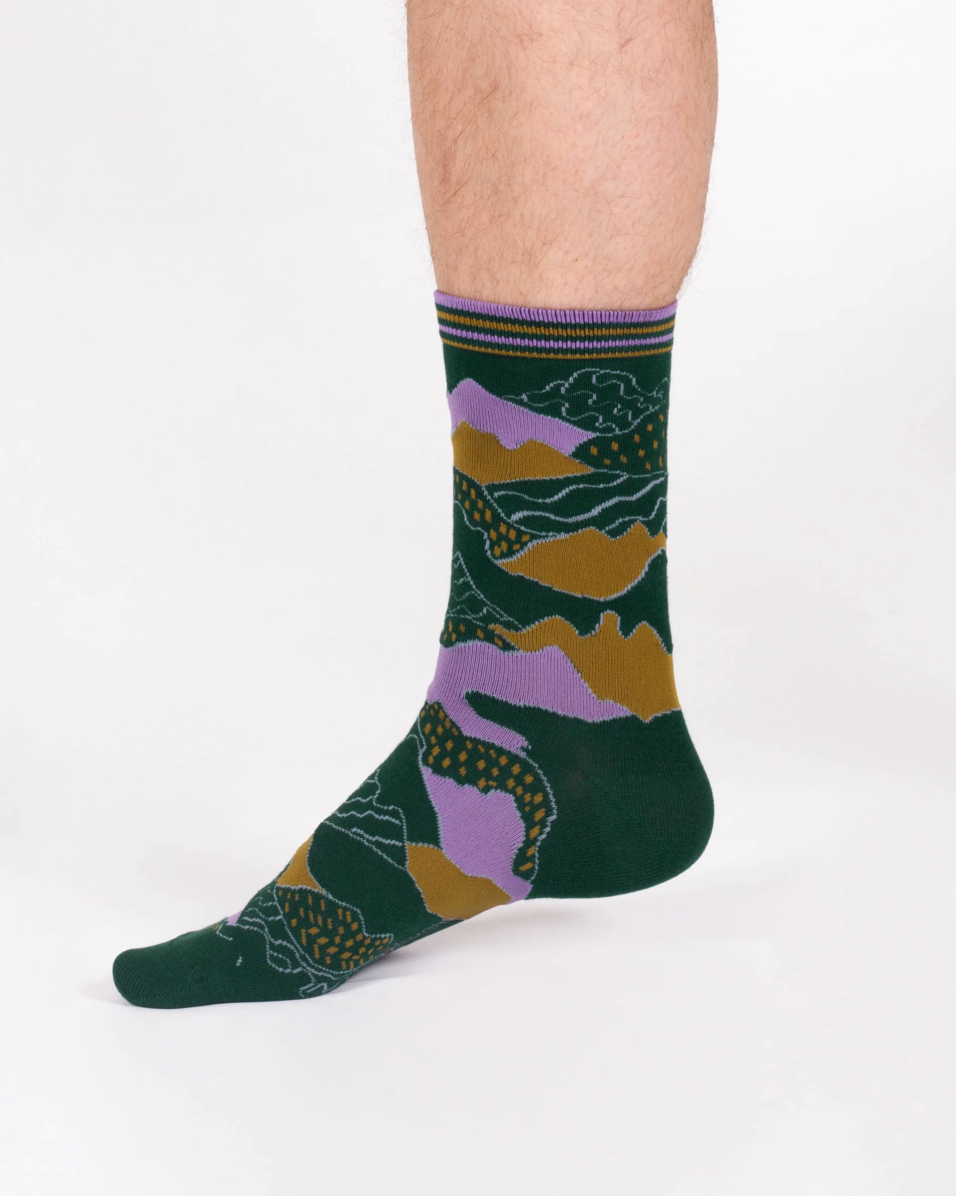 Mountain Range Bamboo Crew Socks - Green/Abstract - Flockneti