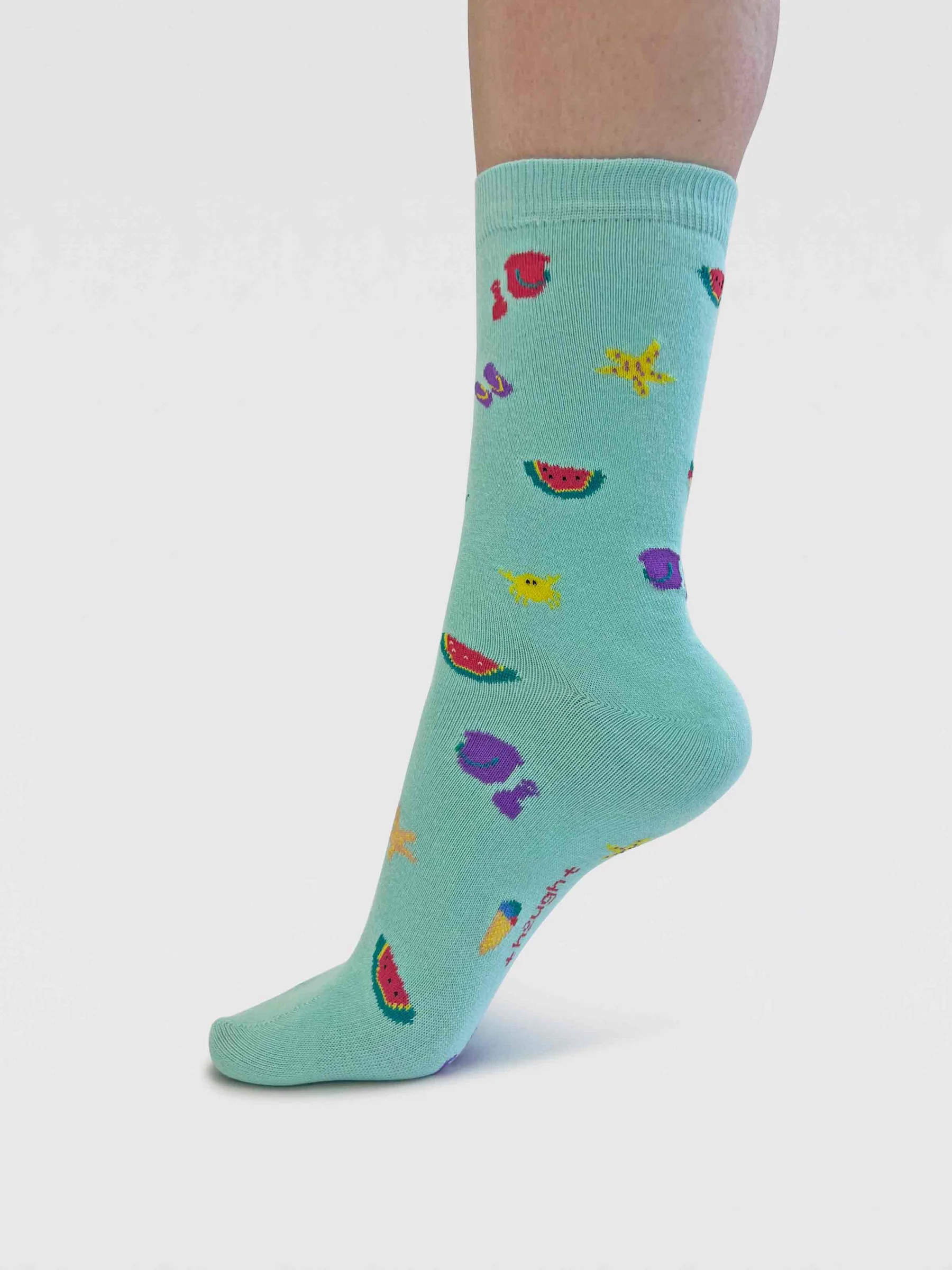 Womens Bess Beach Organic Cotton Socks - Deep Mint - Flockneti