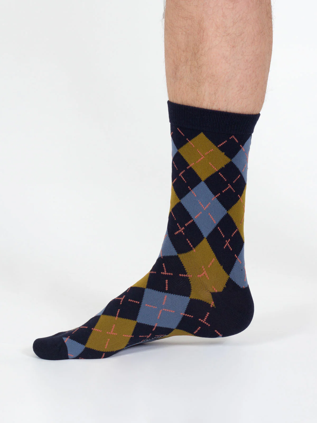Argyle Bamboo Print Crew Socks - Navy - Flockneti