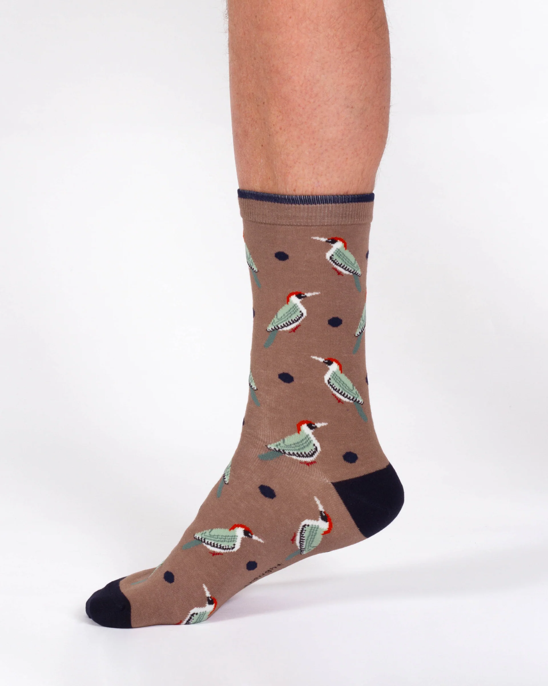 Woodpecker Organic Cotton Crew Socks - Brown Multi - Flockneti