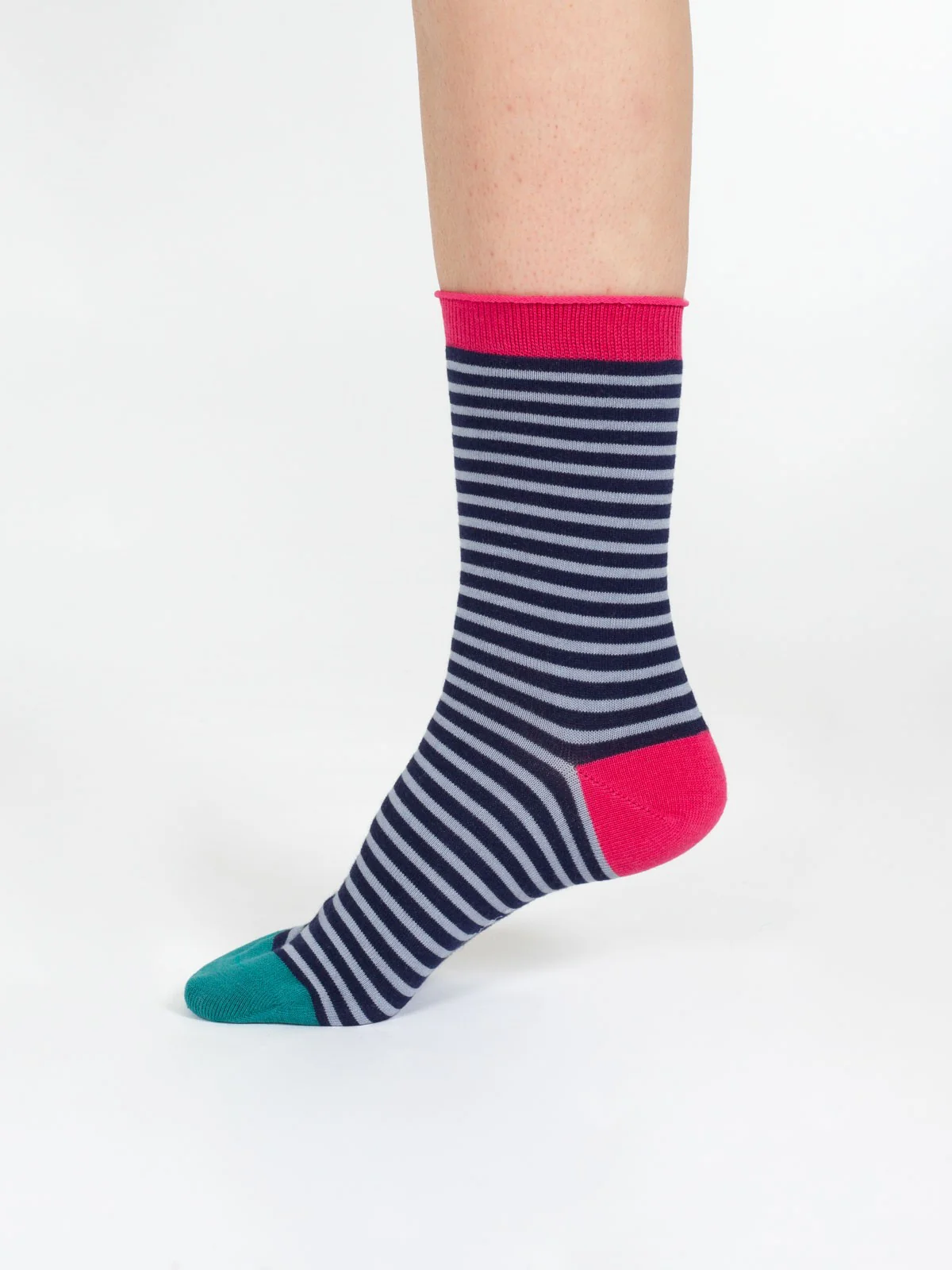 Stripe Bamboo Crew Socks - Blue Multi - Flockneti