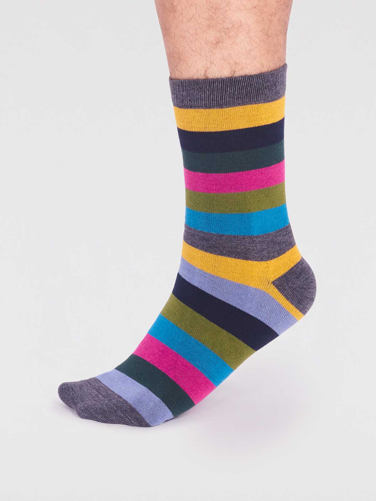 Jase Bamboo Stripe Socks - Dark Grey Marle - Flockneti