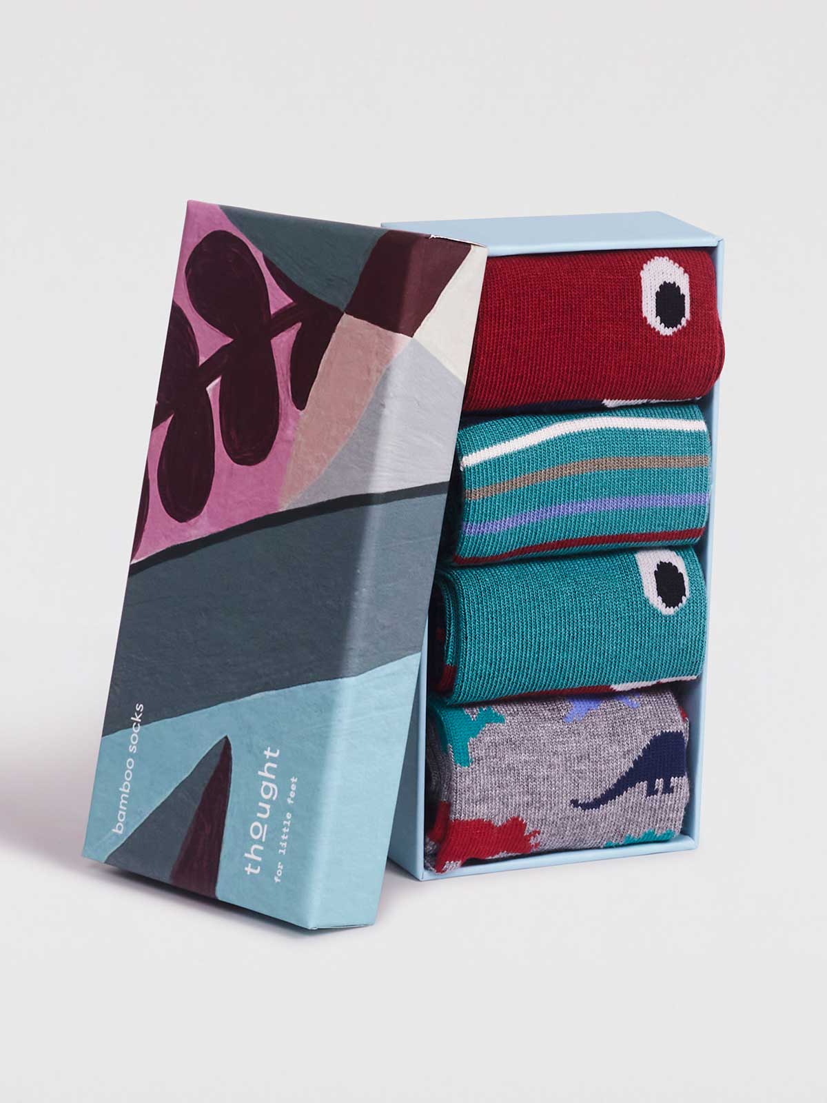 Deano Bamboo Dinosaur Baby 4 Sock Gift Box - Multi - Flockneti