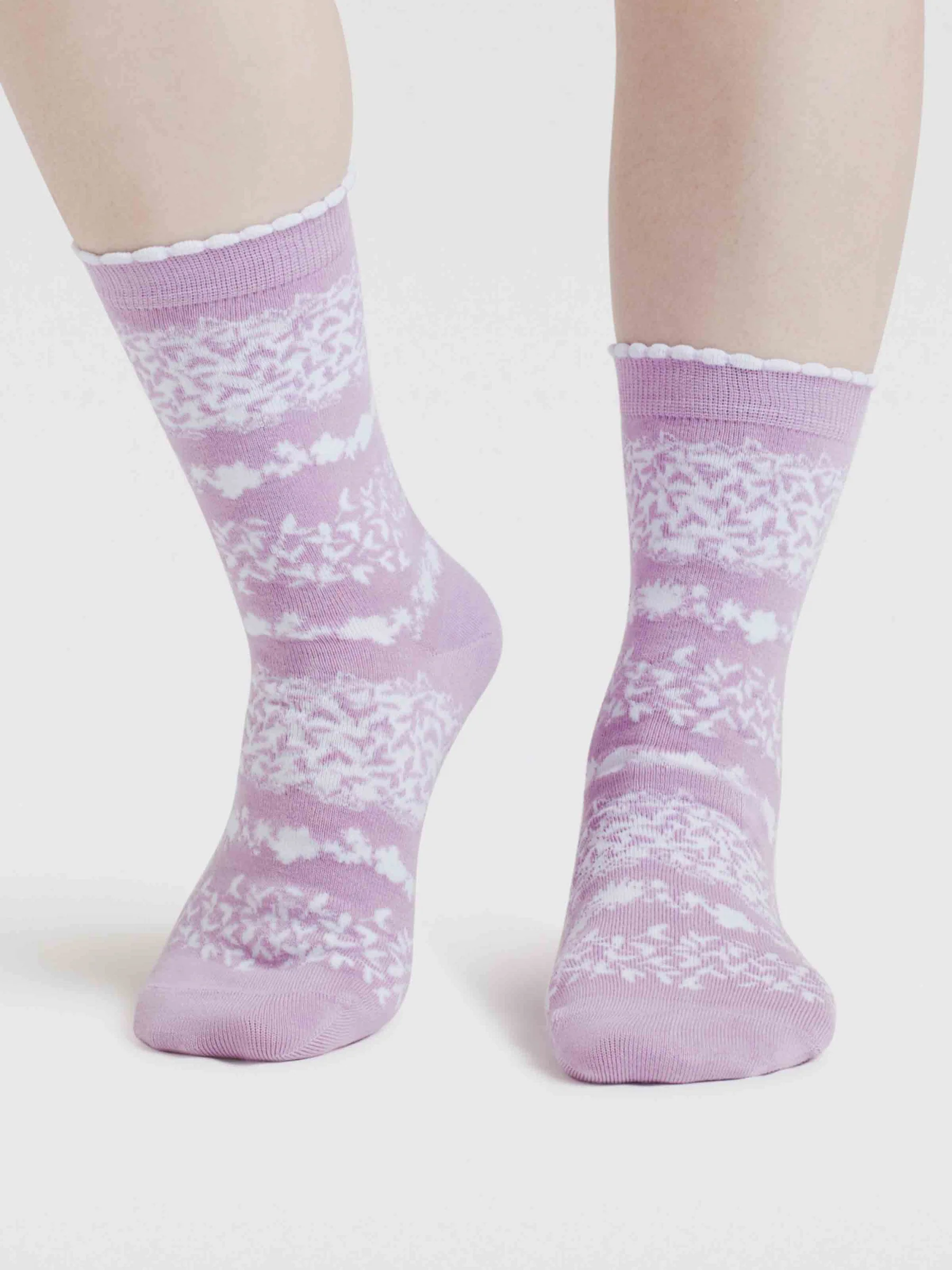 Fraya Floral Stripe Bamboo Socks - Lavender Purple - Flockneti