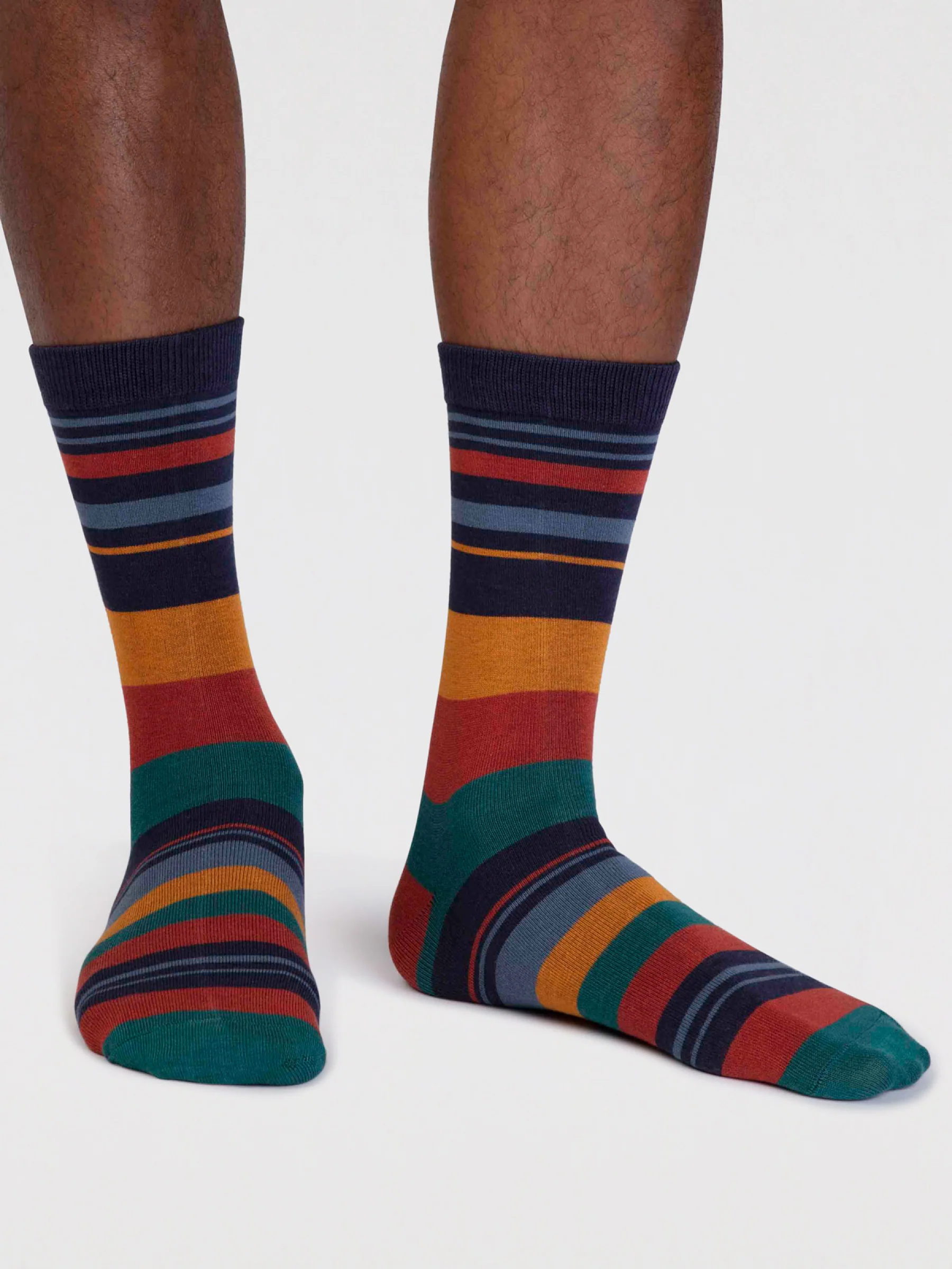 Mens Maddock Bamboo Stripe Socks - Indigo Blue - Flockneti