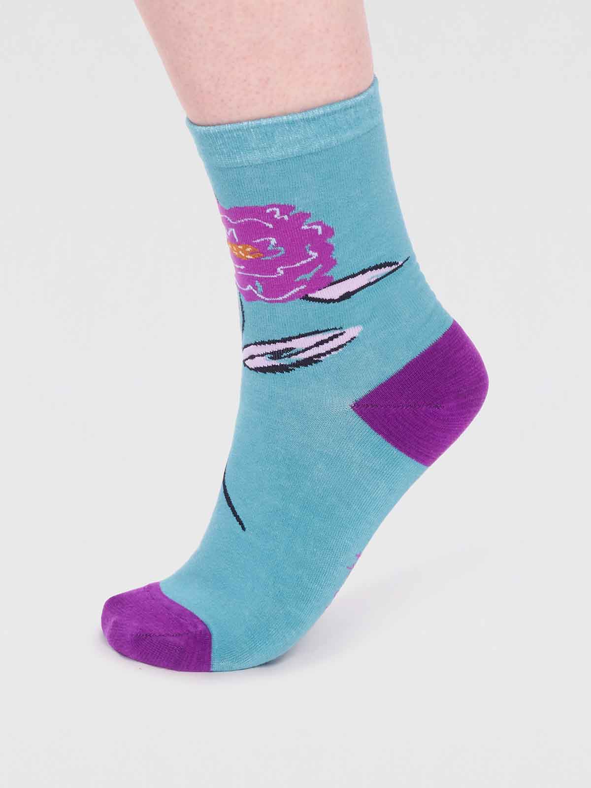 Rossa Organic Cotton Floral Sock - Peacock Green - Flockneti