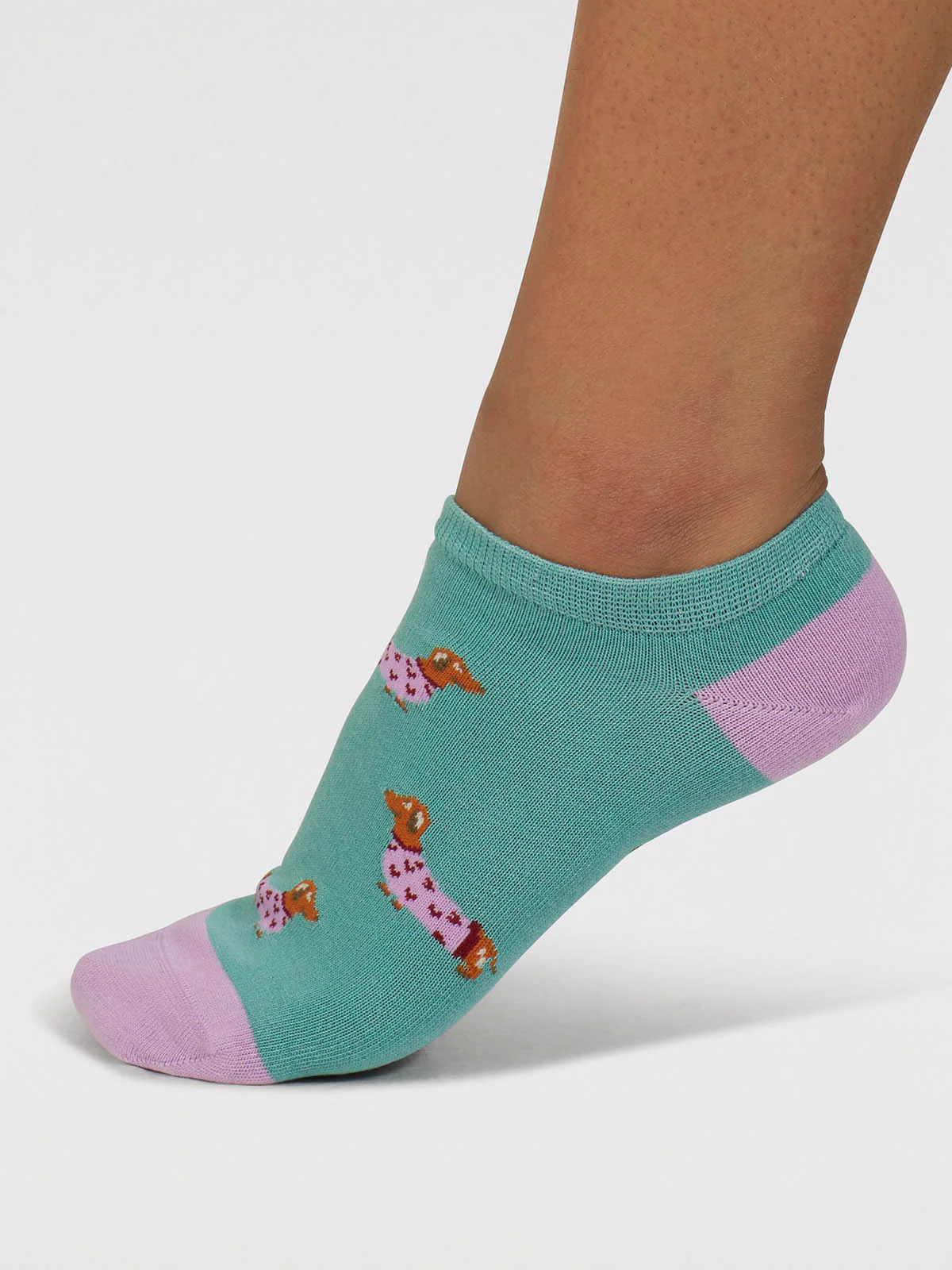 Freda Dachshund Organic Cotton Trainer Socks - Pine Green - Flockneti