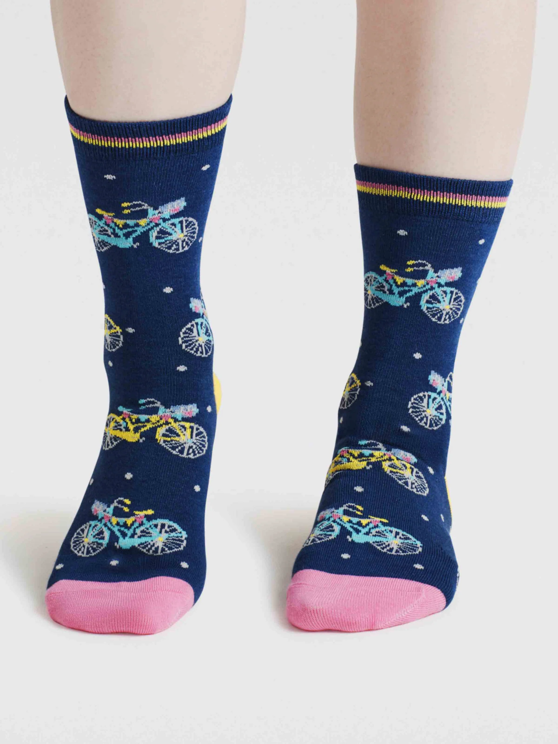 Womens Rosette Bike Bamboo Socks - Indigo Blue - Flockneti