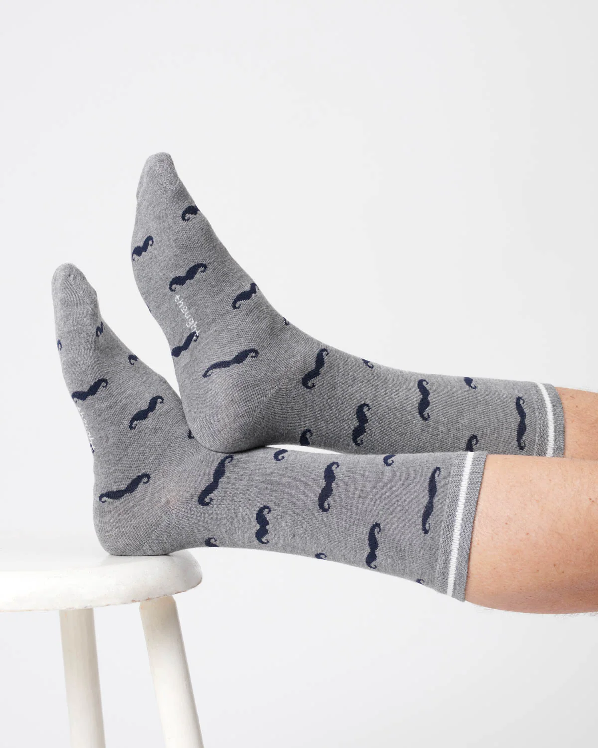 Mens Moustache Bamboo Socks - Grey Marl - Flockneti