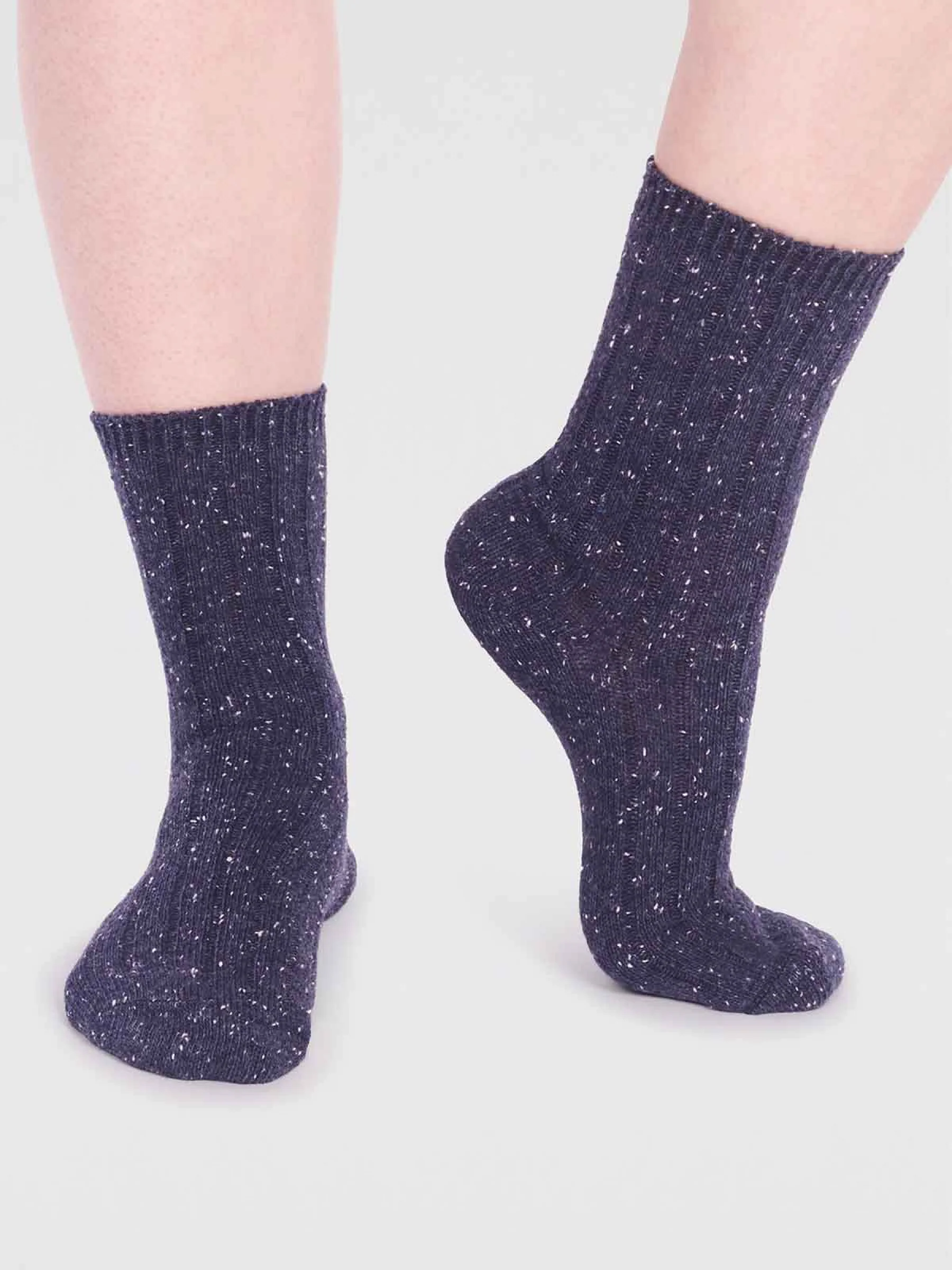 Ryleigh Ribbed Wool Blend Fleck Socks - Navy - Flockneti
