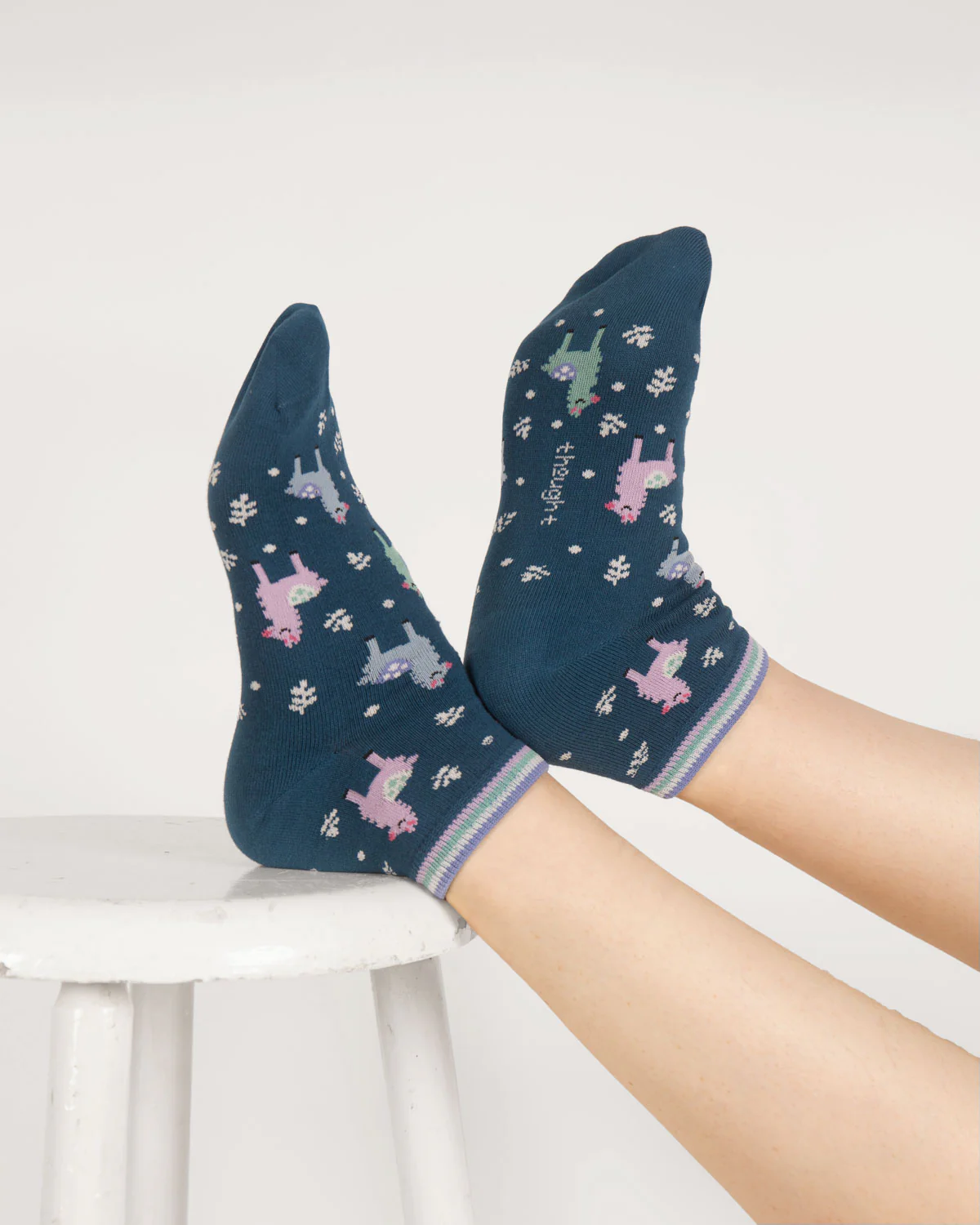 Womens Llama Ankle Organic Cotton Socks - Lake Blue - Flockneti