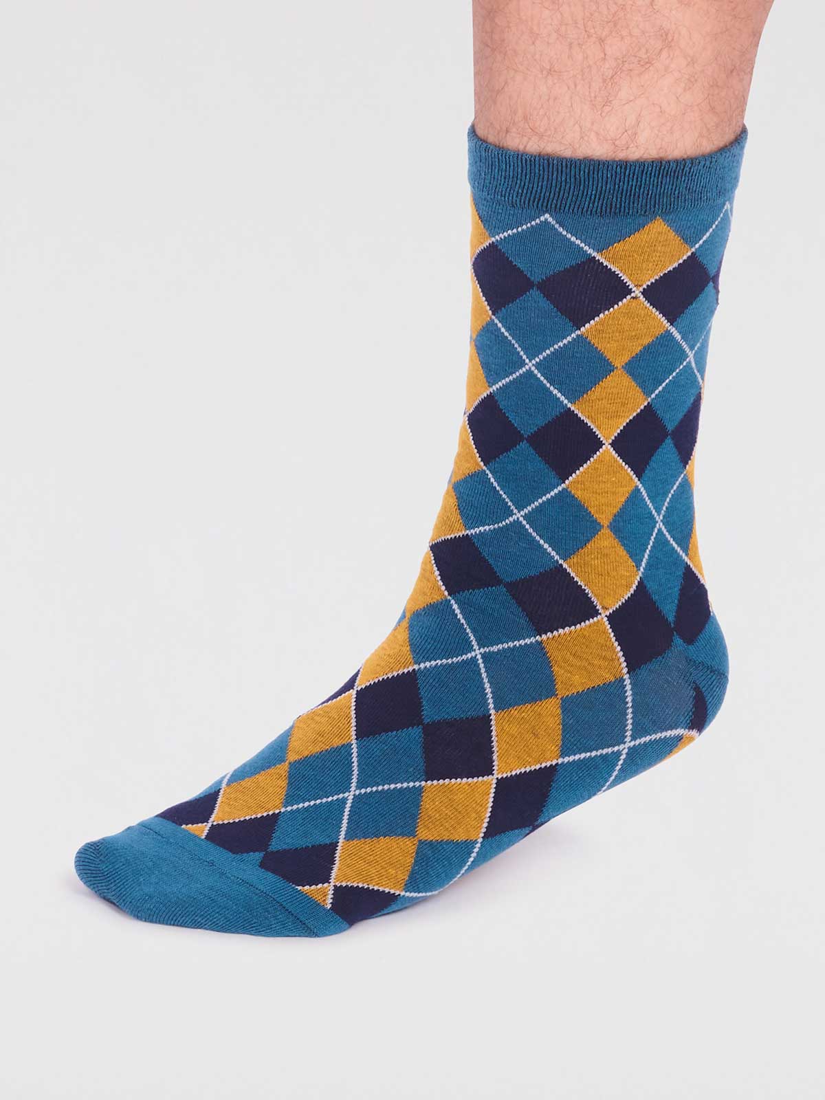 Ivan Organic Cotton Check Socks - Teal Blue - Flockneti