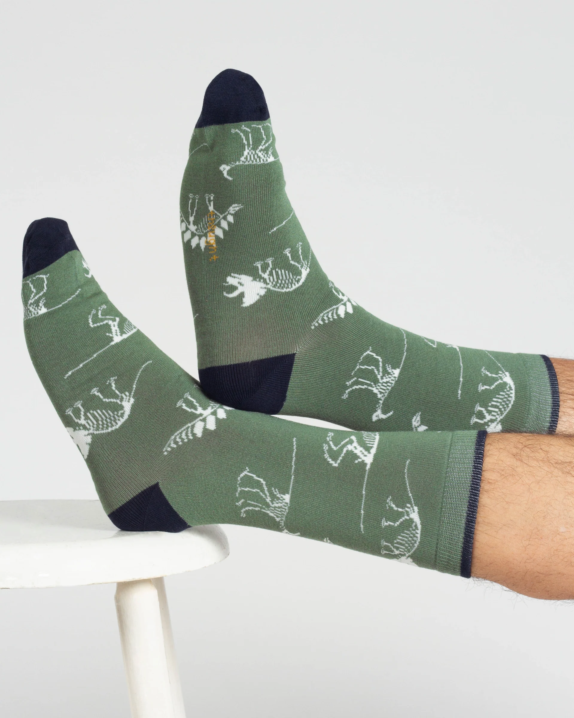 Dino Bamboo 2 Socks in a Bag - Green/Navy - Flockneti