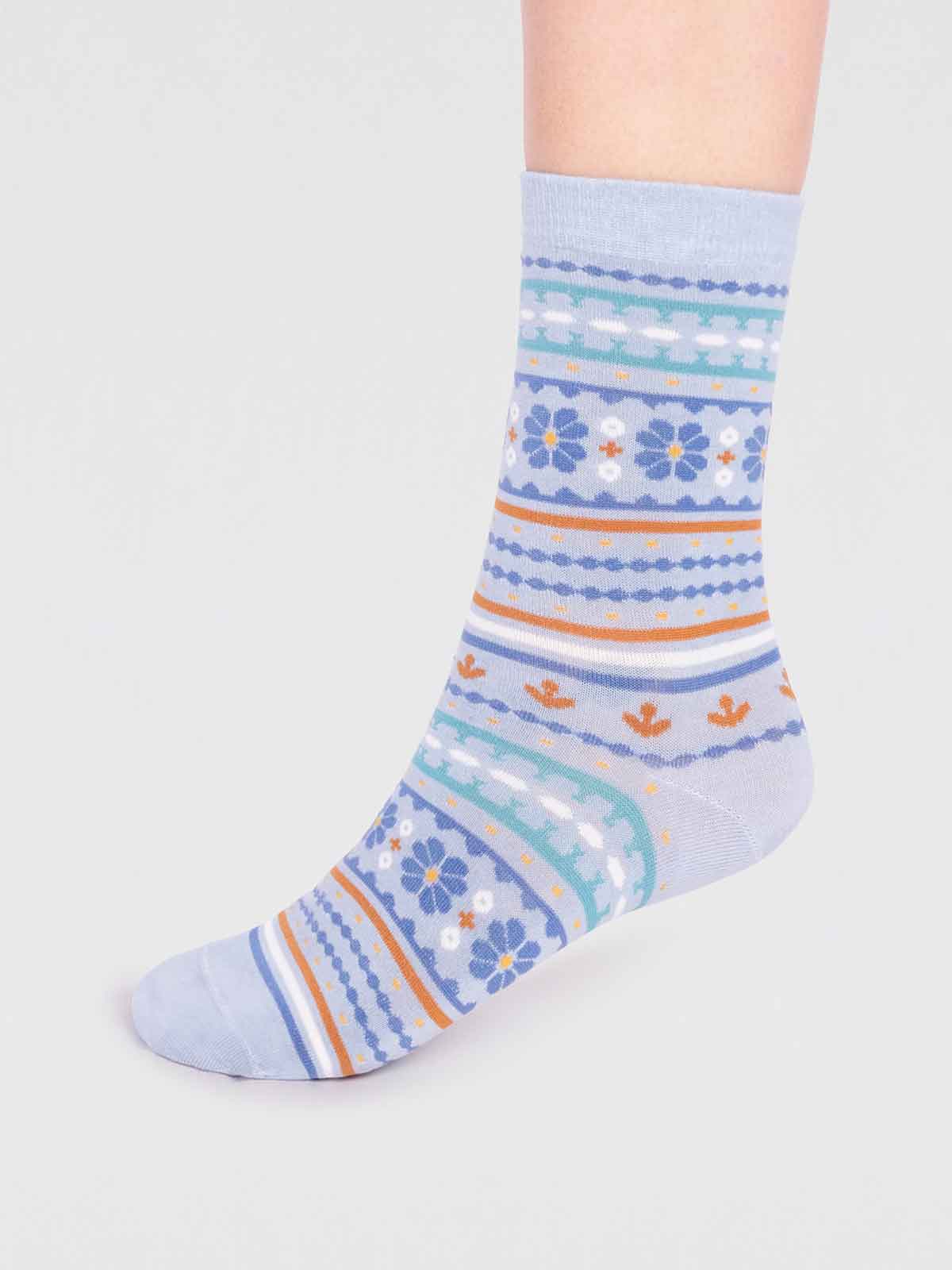 Waverly Organic Cotton Pattern Socks - Foam Blue - Flockneti
