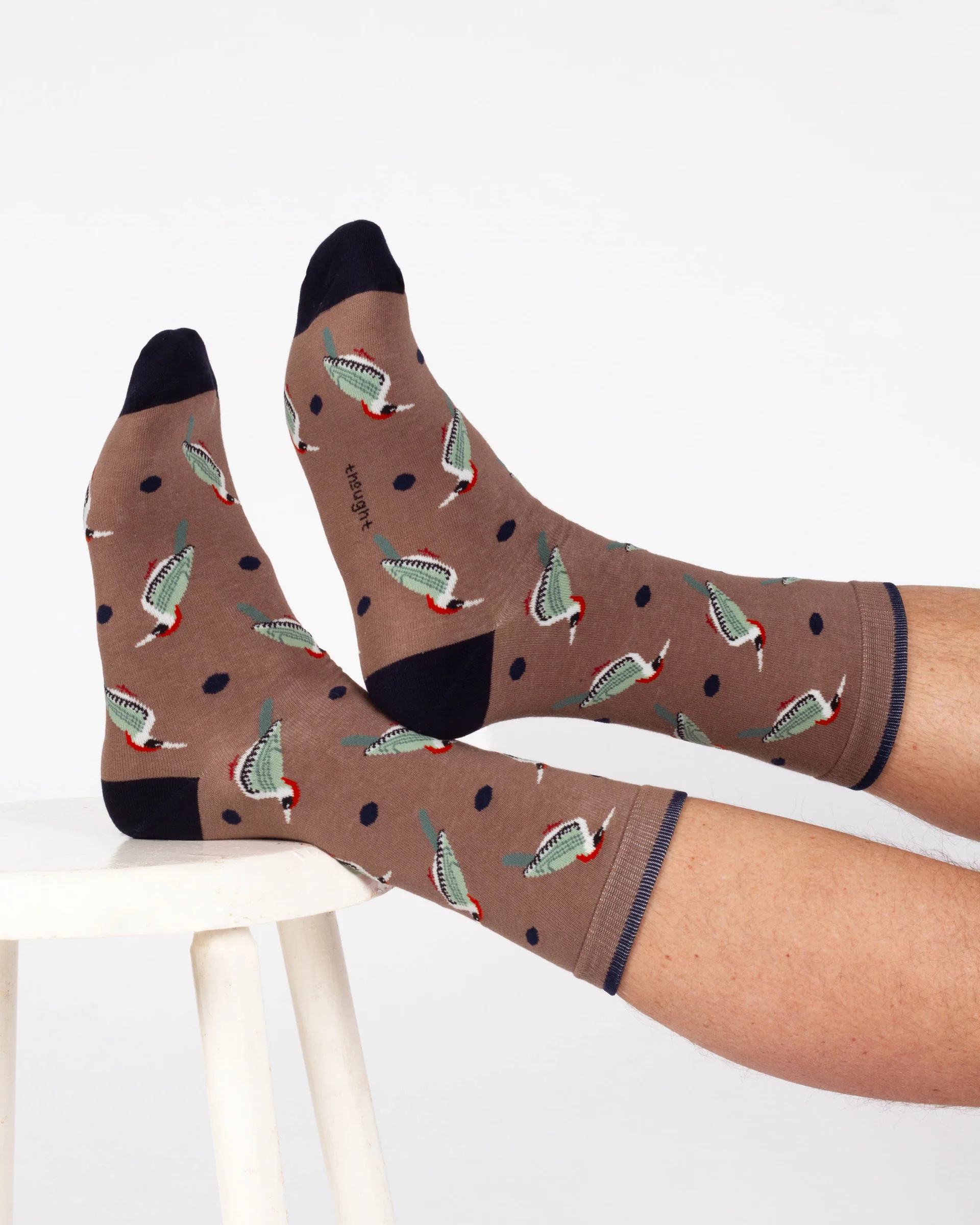 Woodpecker Organic Cotton Crew Socks - Brown Multi - Flockneti