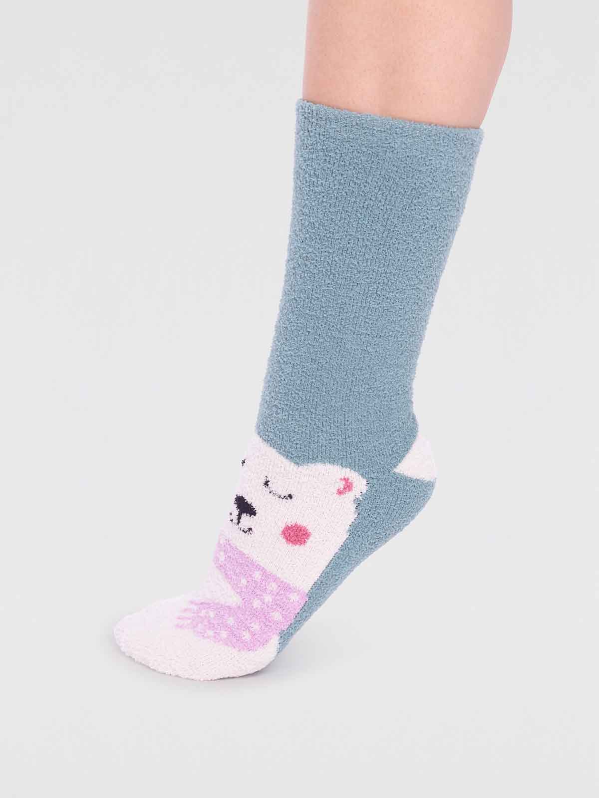 Billie Recycled Polyester Animal Fluffy Sock - Eucalyptus Blue - Flockneti