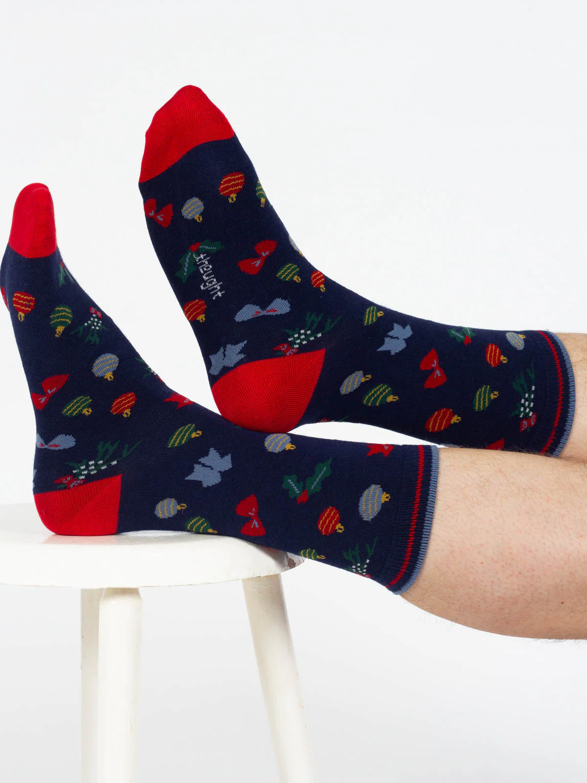 Christmas Bamboo Crew Socks - Navy Bauble - Flockneti