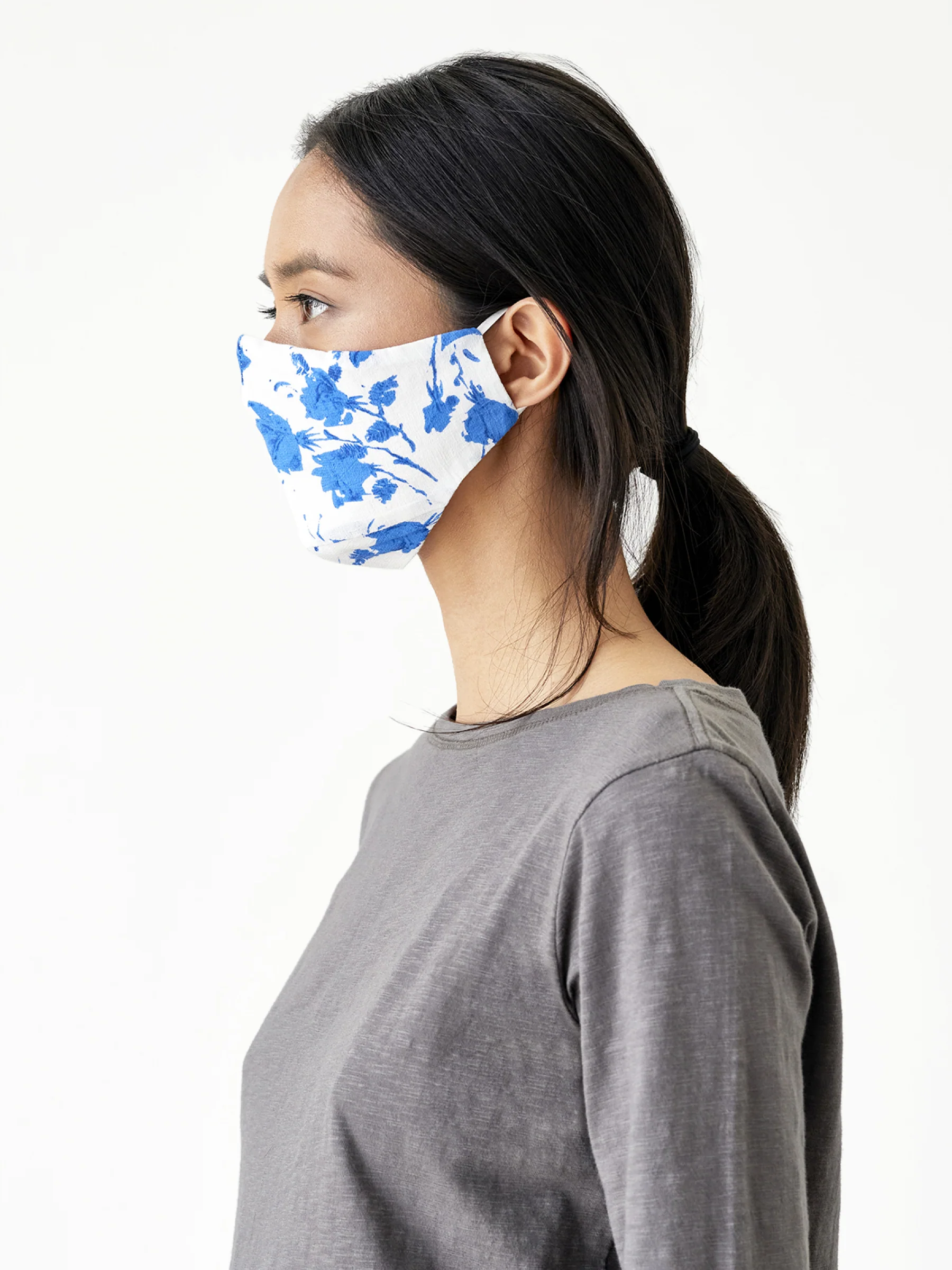 Organic Cotton Printed Face Mask - Angellica Blue - Flockneti