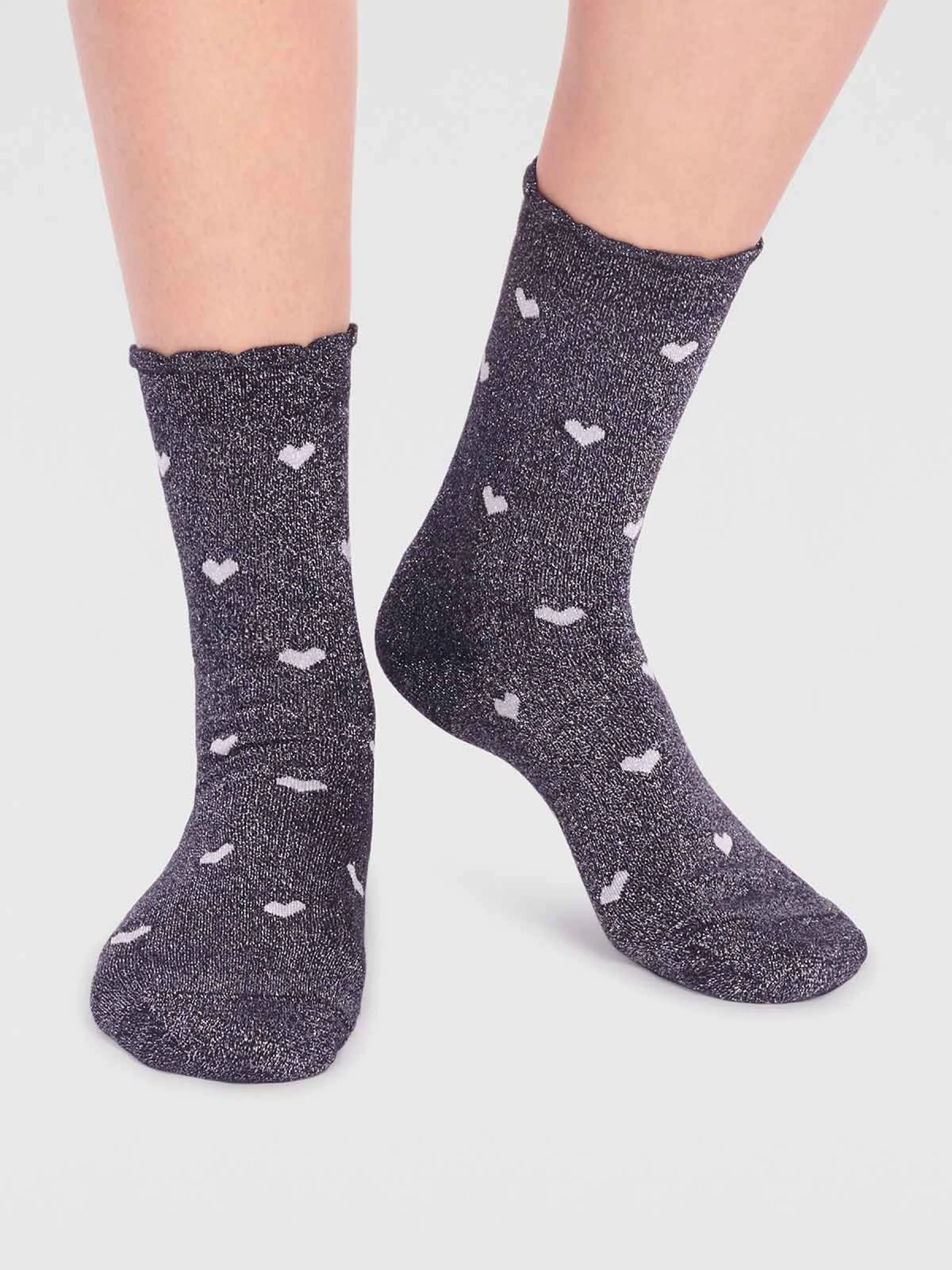 Crystelle Heart Sparkle Sock - Black - Flockneti