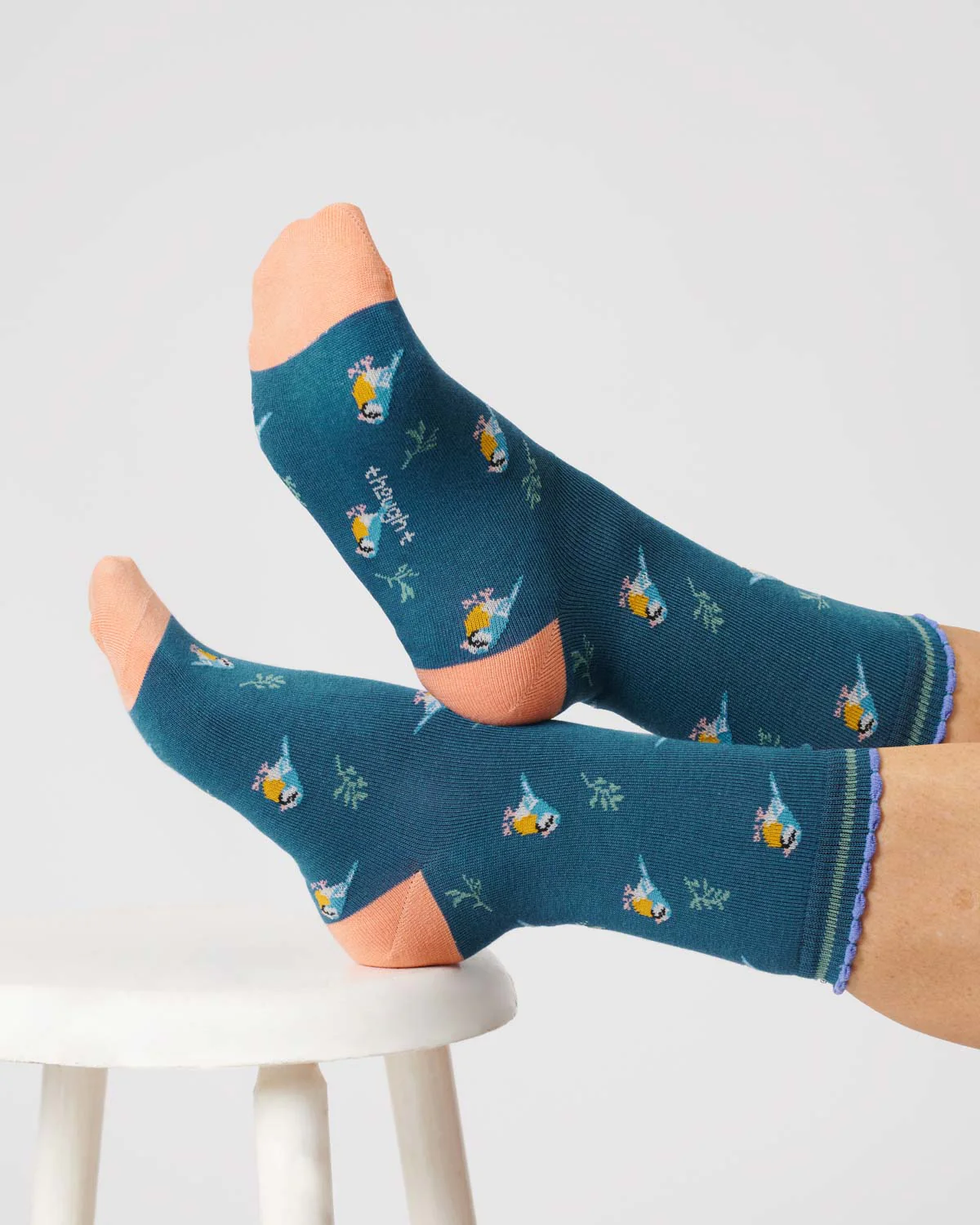 Womens Bird Organic Cotton Socks - Lake Blue - Flockneti
