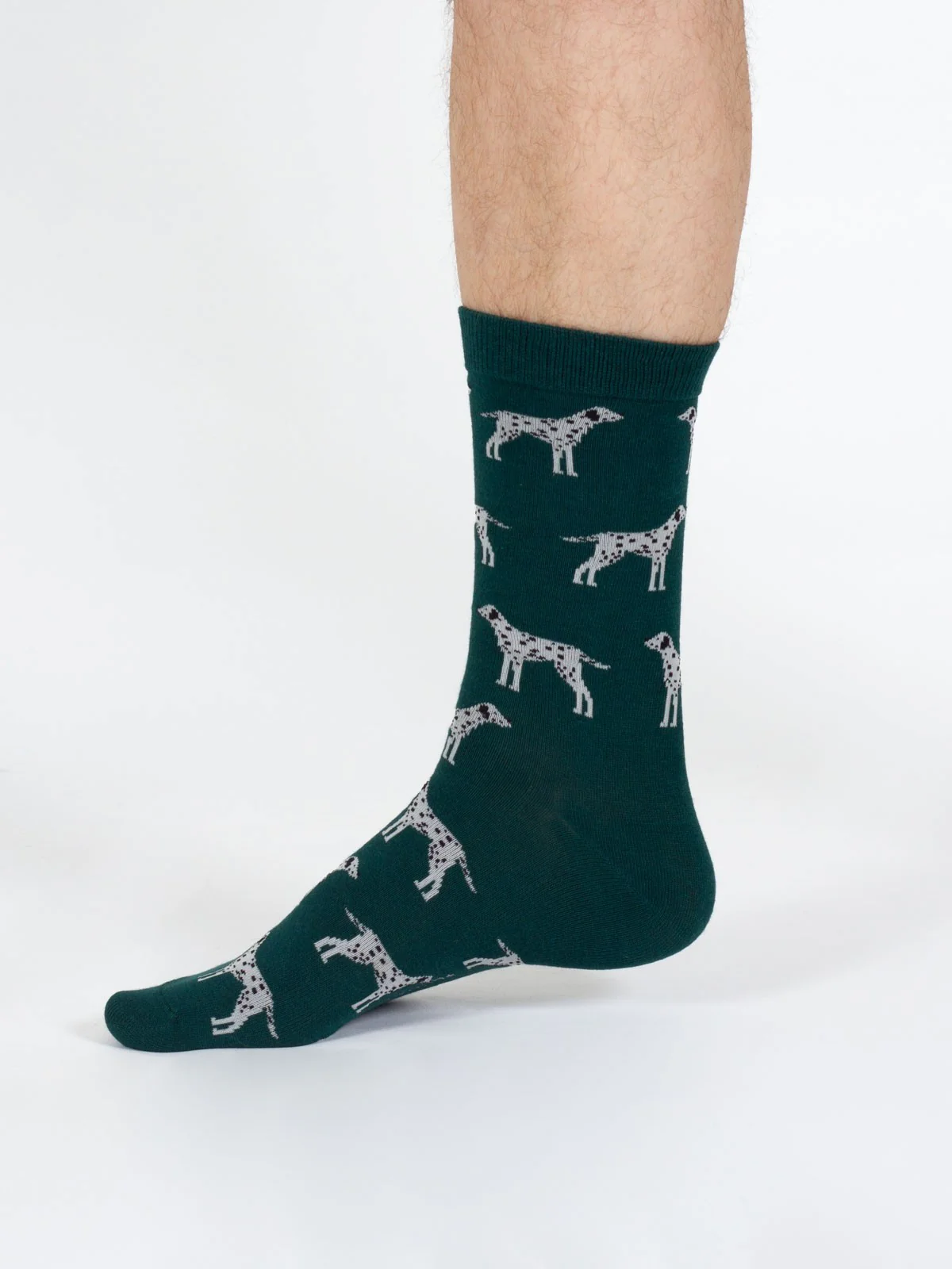 Doggy Bamboo Crew Socks - Green/Dalmatian - Flockneti