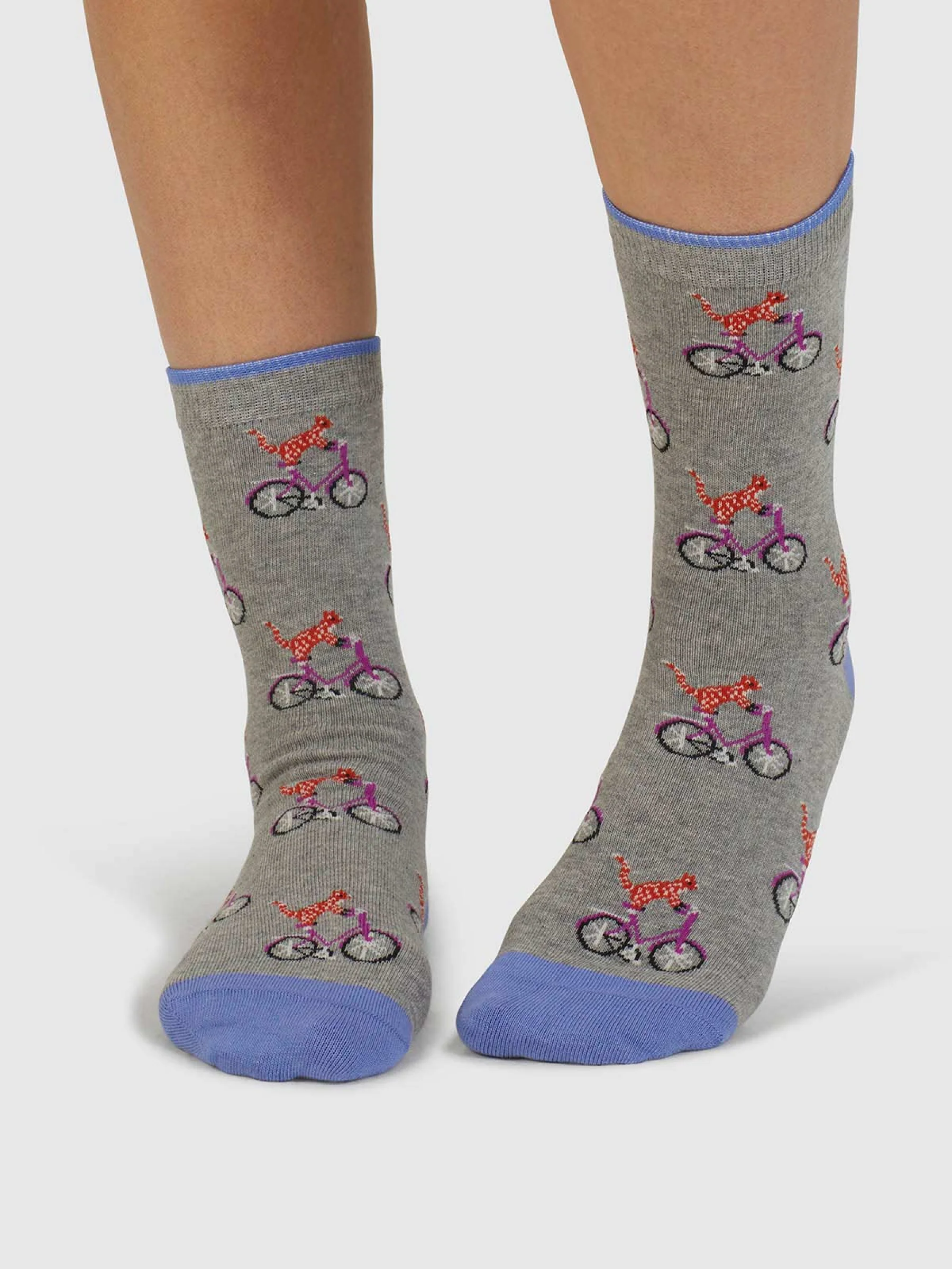 Dilloyn Cat And Bike Organic Cotton Socks - Mid Grey Marle - Flockneti